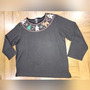 Snowman Reindeer Candycane Sz Large Christmas Holiday Embroidered Vintage